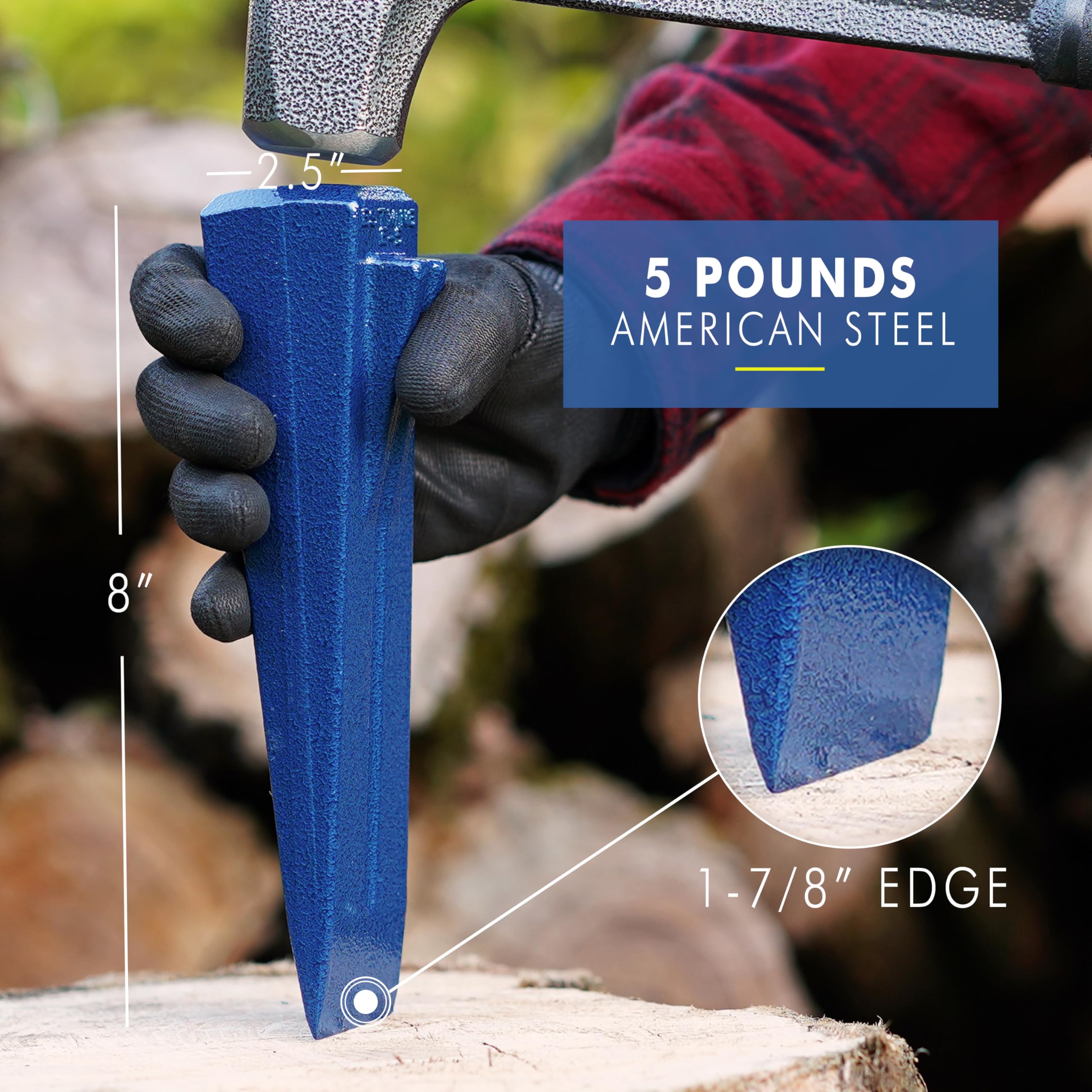 Close-up of Estwing Sure Split Wedge cutting edge for precise starting.