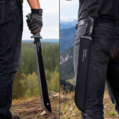 Esvopa garden machete cuts brush and clears pathways for yard work.
