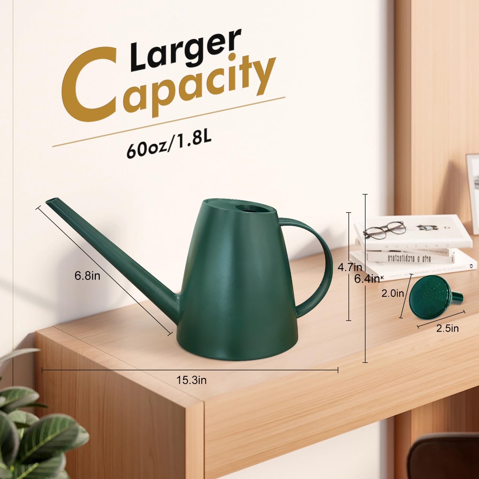 Etarewilt 1.8L capacity watering can reduces refilling during gardening sessions.