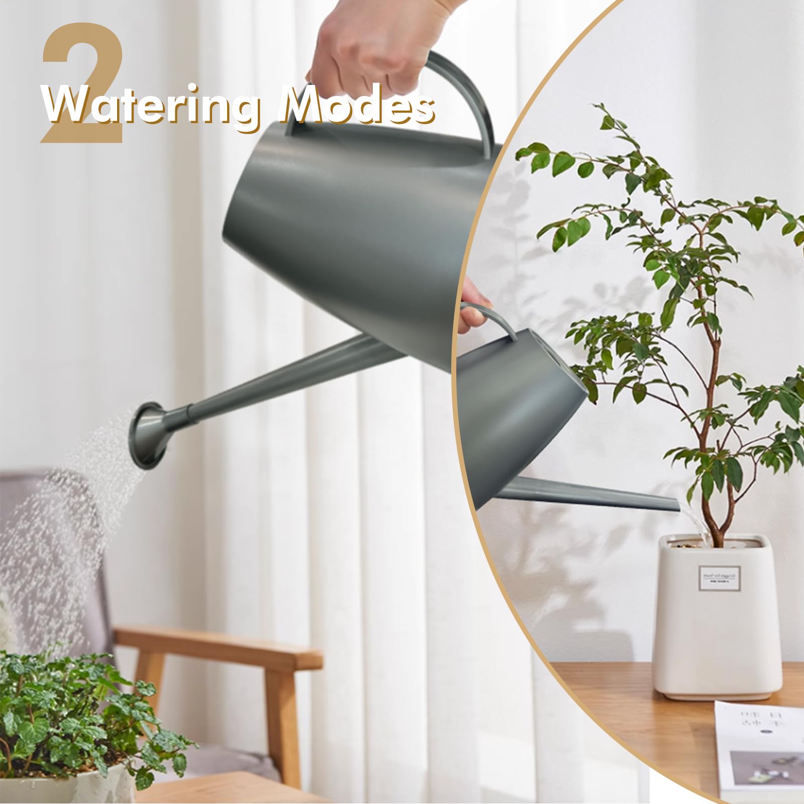 Etarewilt removable-nozzle watering can delivers delicate, even droplets for healthy watering.