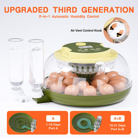 Etegow built-in candling reveals embryo progress without opening the lid.