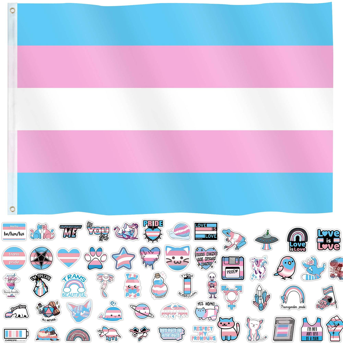 ETHOON Trans Pride Flag 3x5ft fluttering outdoors for parades and events.