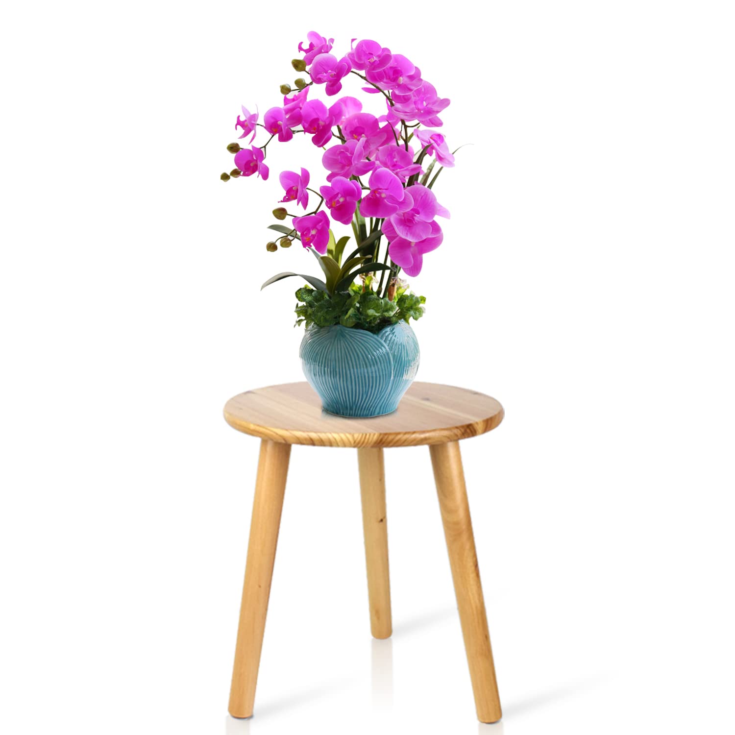 Ethuh plant stand with natural wood finish, ideal for displaying small plants.