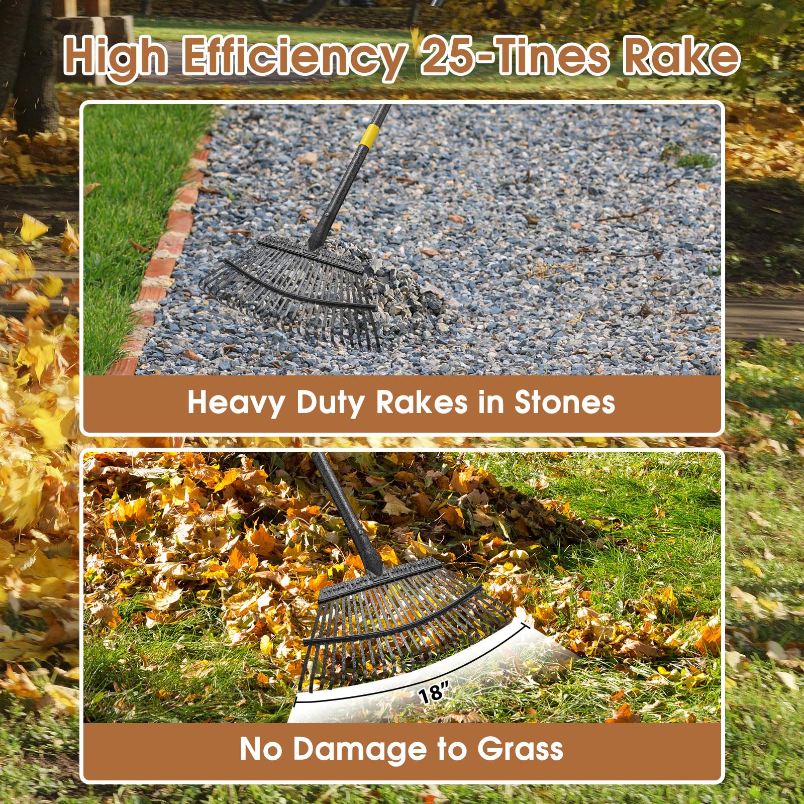 ETICSIPA flat-storage design keeps rake handy in tight spaces.
