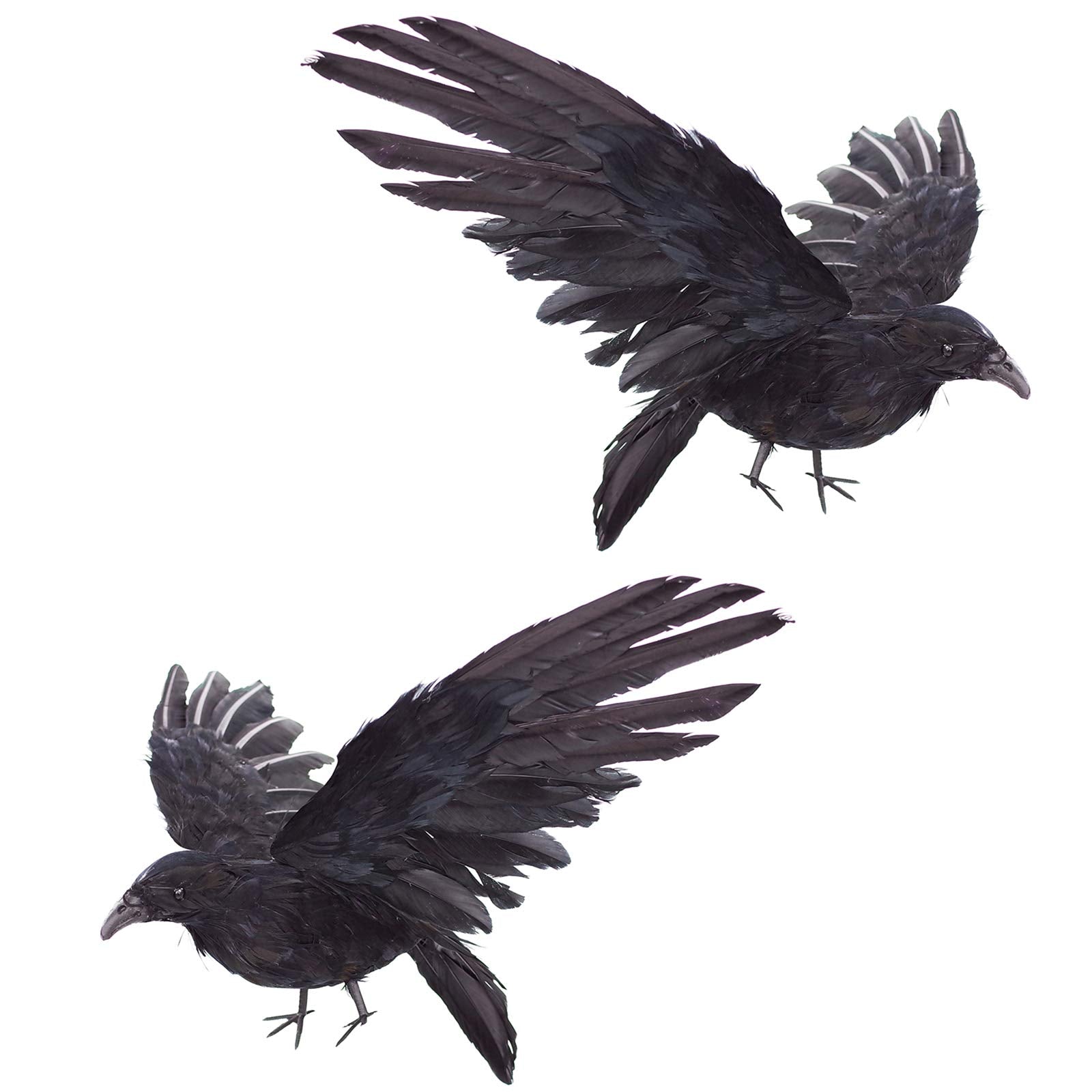 Etistta 2-pack realistic crows for outdoor display enhance Halloween ambience.
