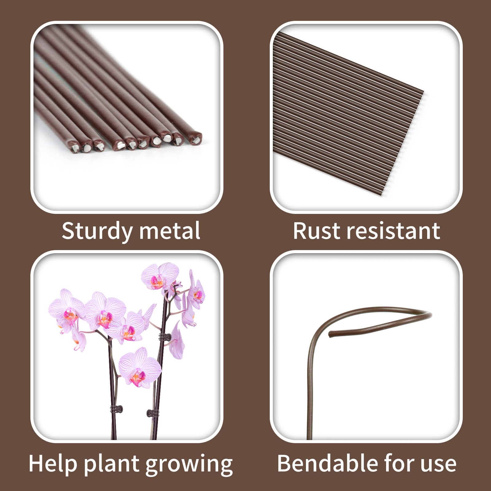 Etnorsu flexible plant-support secures rising stems during growth.