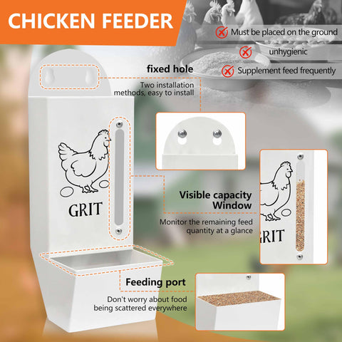 ETSSXYSO metal hanging gravity feeder designed for dependable outdoor use in coops.