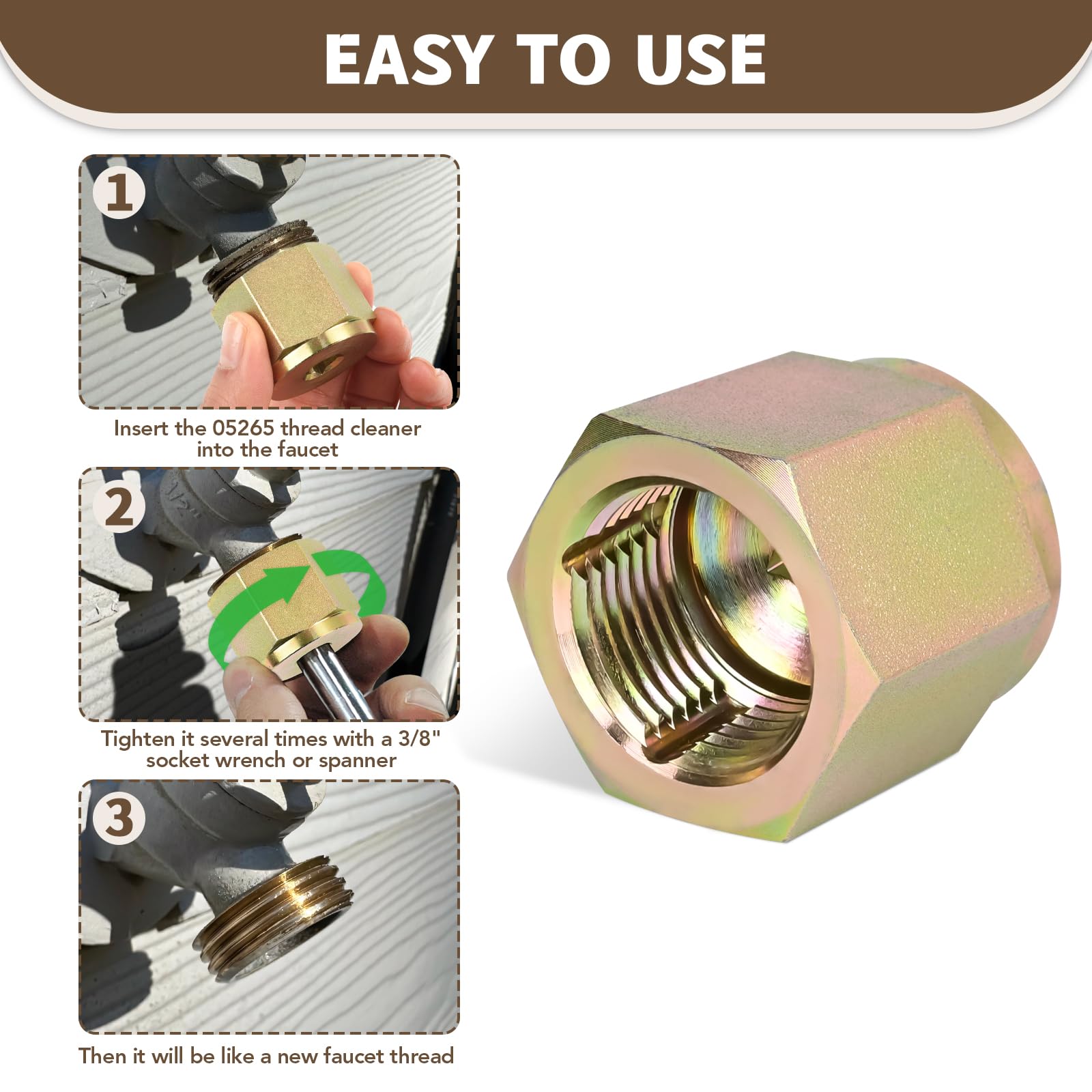 ETZ outdoor faucet cleaner mounted with a 3/8-inch socket drive.