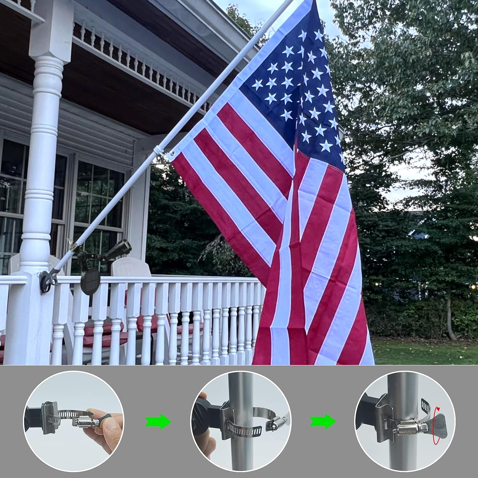 Etzeaxus flagpole light dusk-sensor activation for automated night lighting