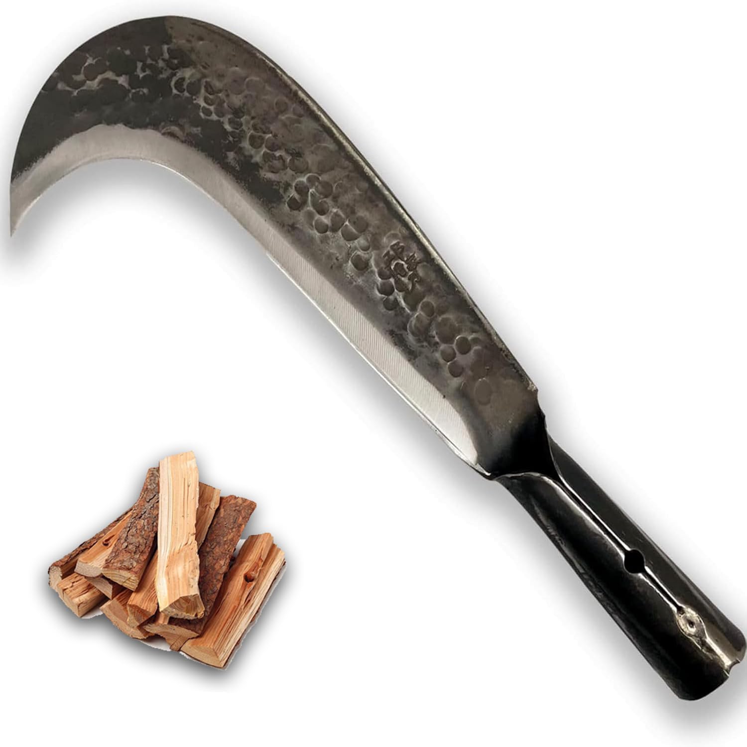 ETZOOEUU heavy-duty machete with billhook slicing tree limbs precisely.