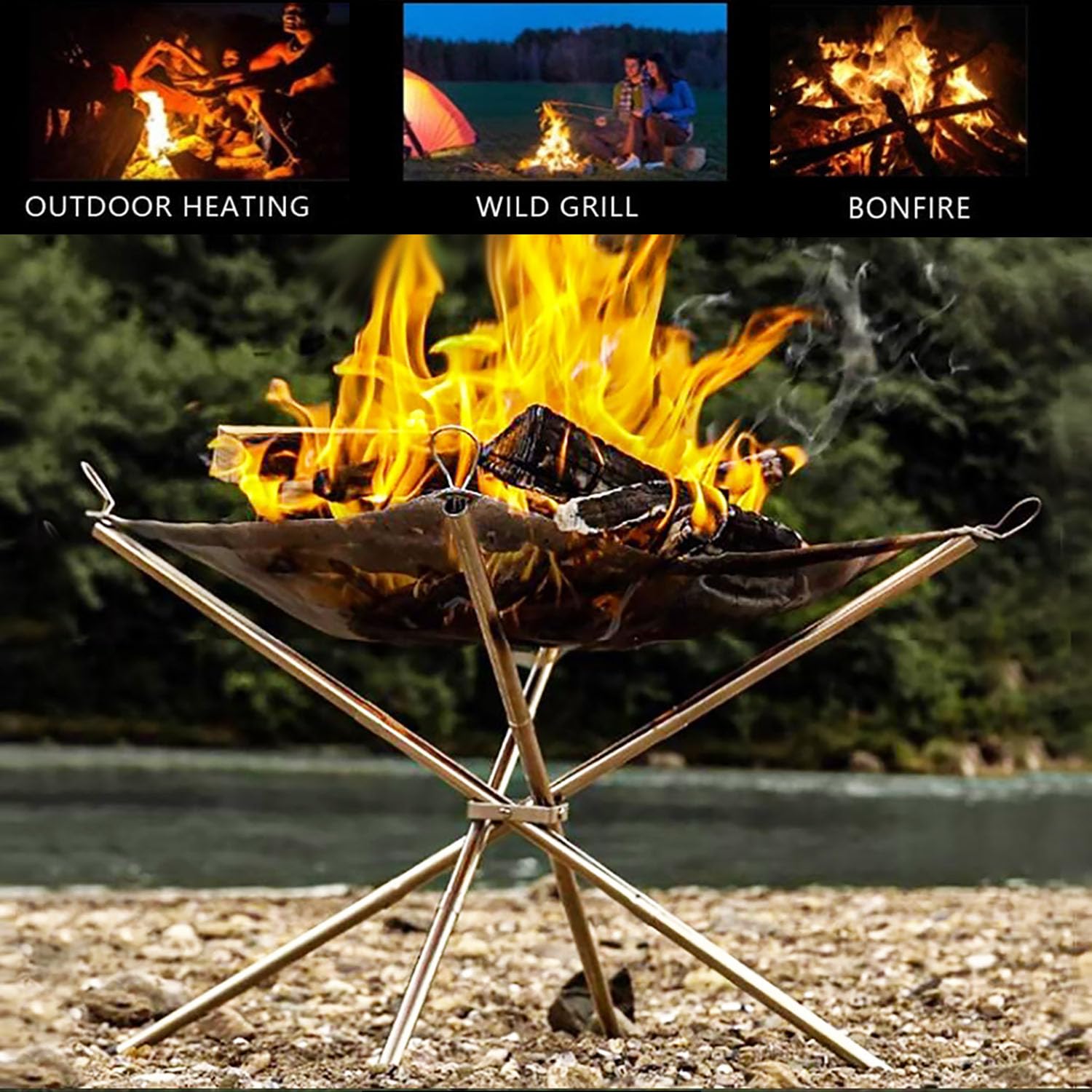Eubeneortho fire pit in use during camping for warm outdoor evenings.