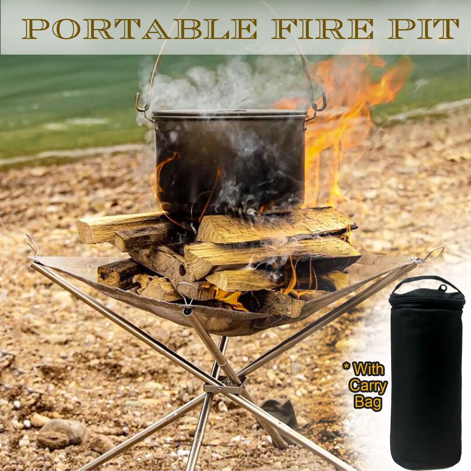 Eubeneortho fire pit folded compact for easy transport and storage.