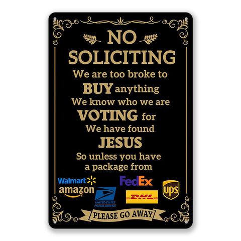 EudaBlos funny no soliciting sign on the front door, durable aluminum for outdoor use.