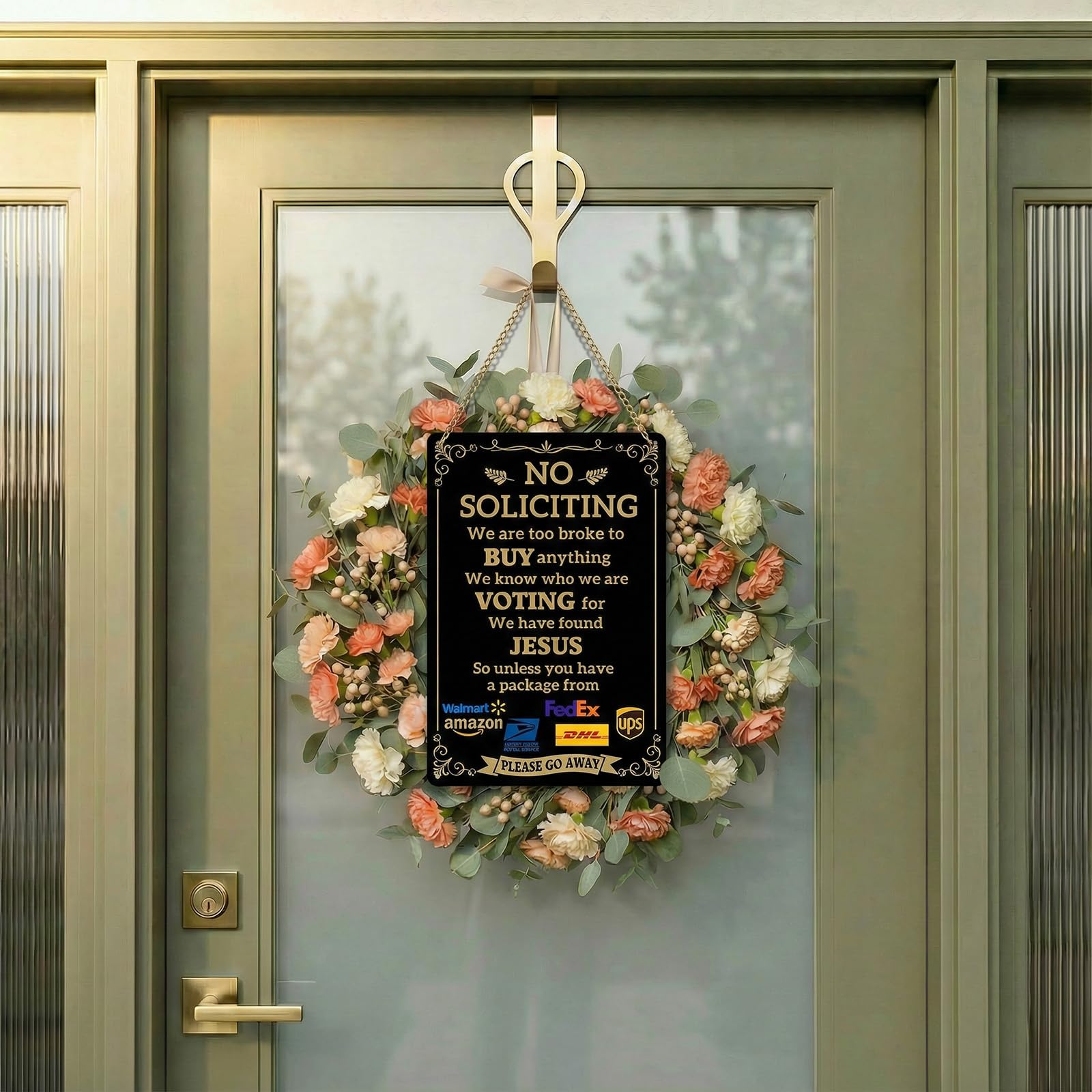 EudaBlos sign side view showing sturdy metal construction for porch or gate.