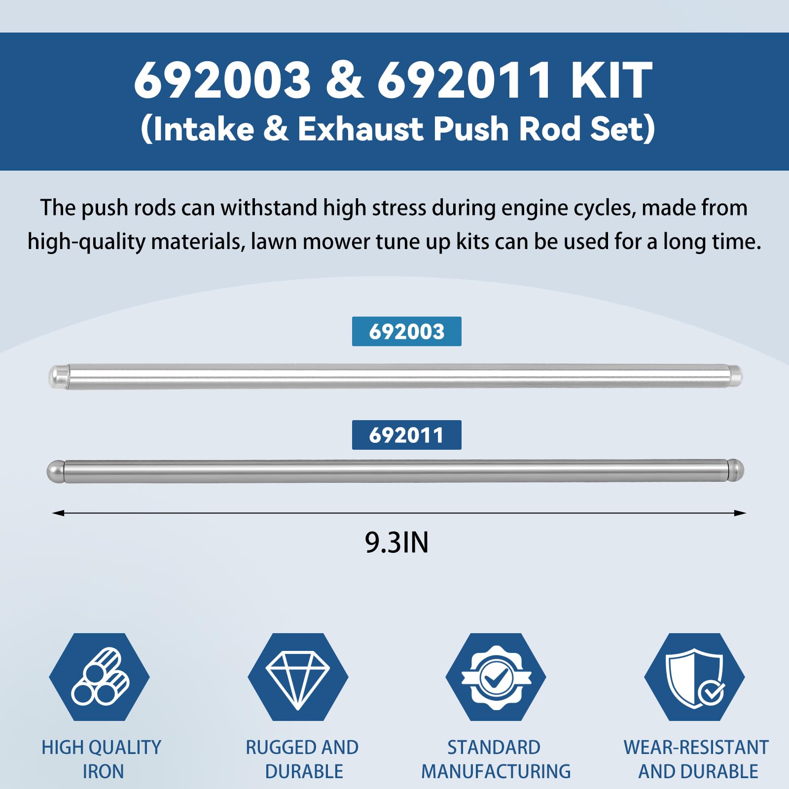 Eudaimonia push rod kit side view, compact design for easy in-engine replacement