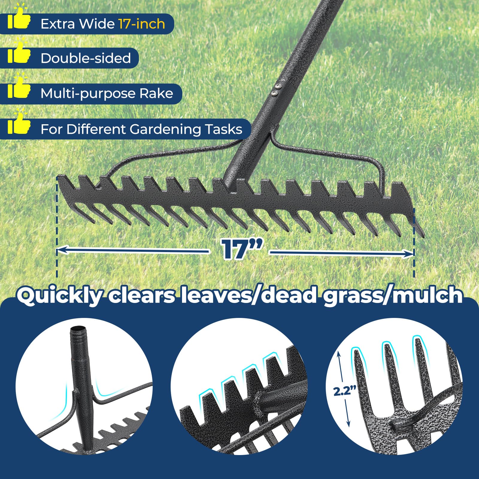 EUIJOIP 49-inch rake short tines level fine soil