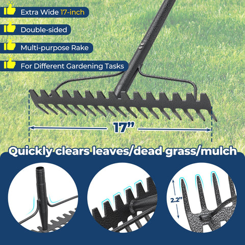 EUIJOIP 49-inch rake short tines level fine soil