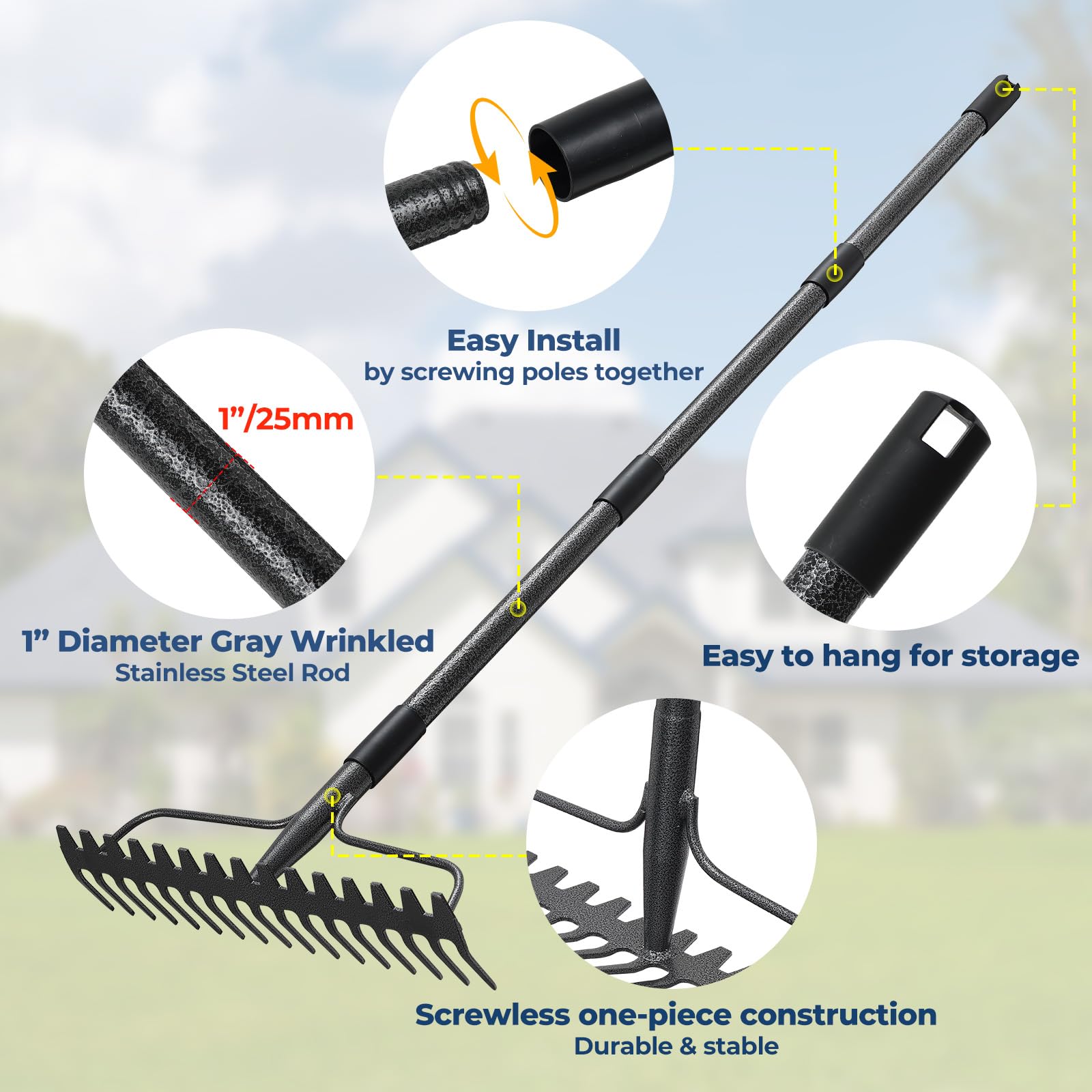 EUIJOIP 49-inch rake stainless steel construction for durability