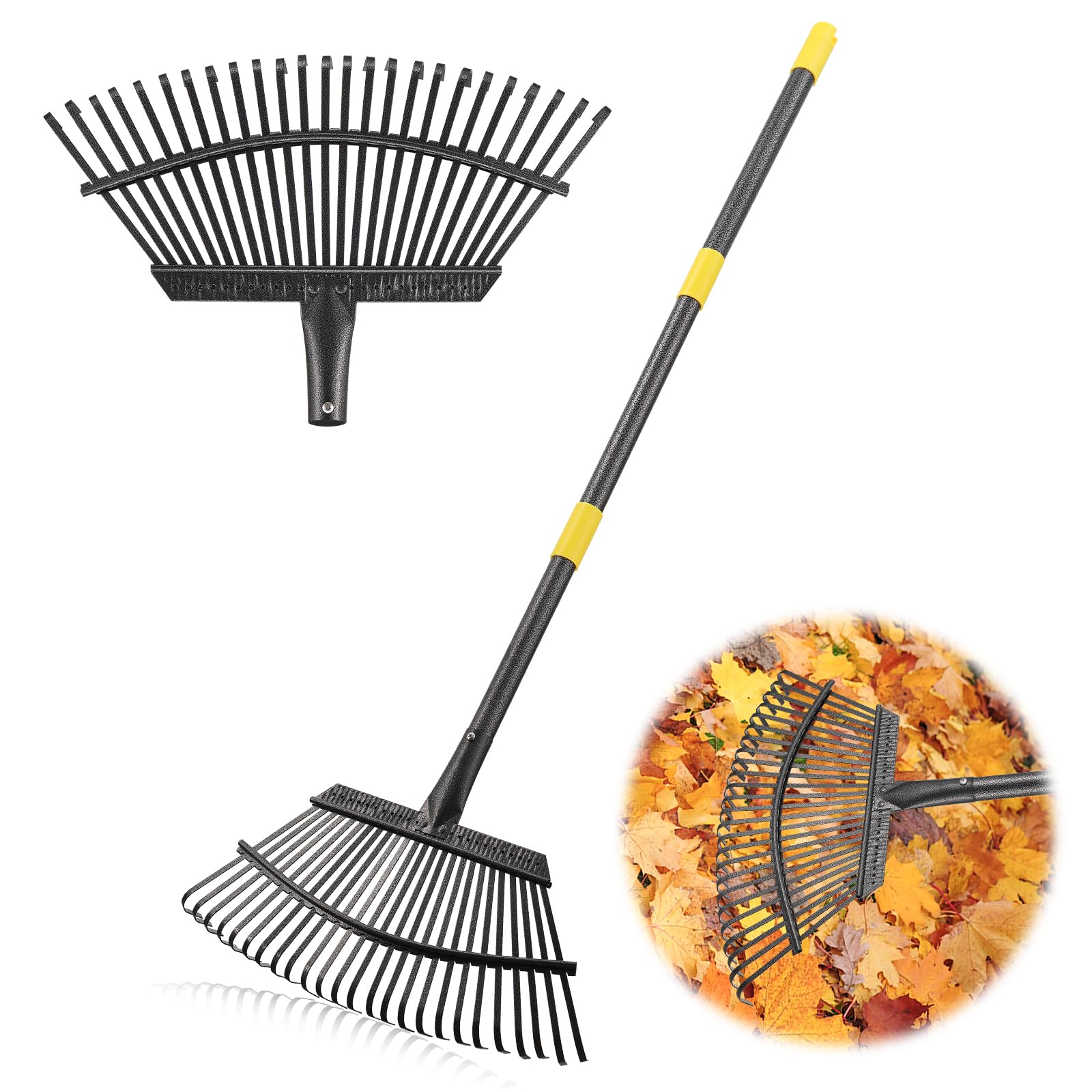 EUIJOIP 65-inch leaf rake with a long handle for effortless large-area leaf cleanup.
