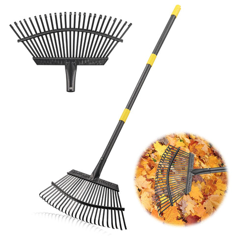 EUIJOIP 65-inch leaf rake with a long handle for effortless large-area leaf cleanup.