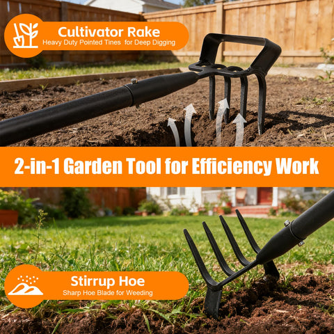 EUIJOIP adjustable long handle facilitates ergonomic weed control and soil loosening