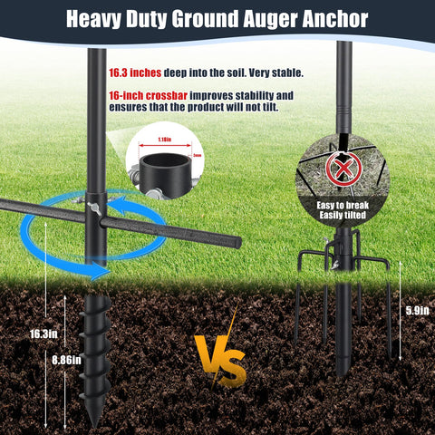 EUIJOIP Bird Pole ground auger installation secures pole up to 16.3 inches deep.