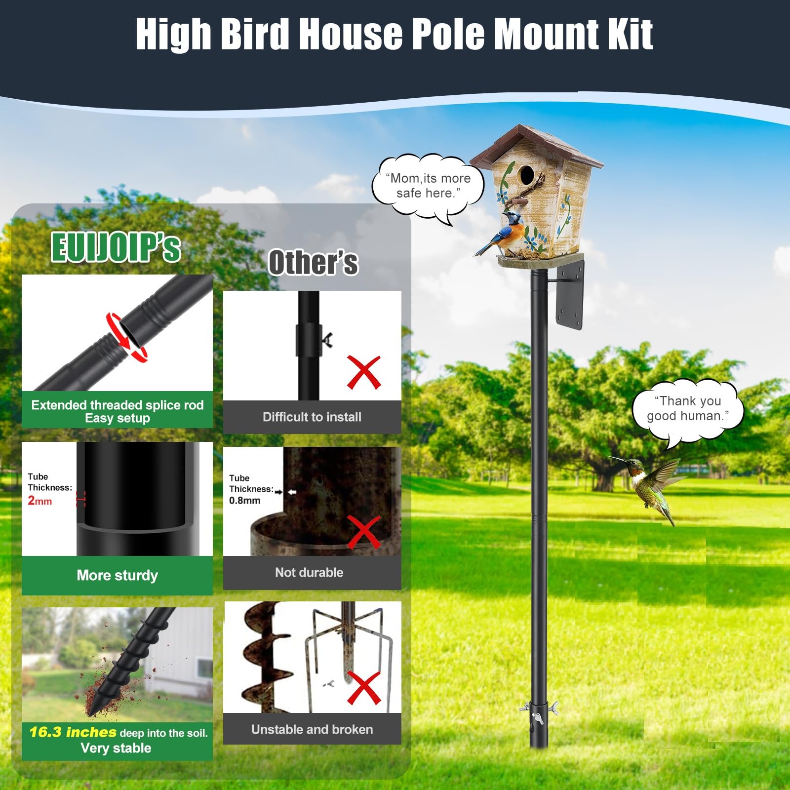 EUIJOIP Bird Pole wide-use design supports bird feeders and weather stations outdoors.