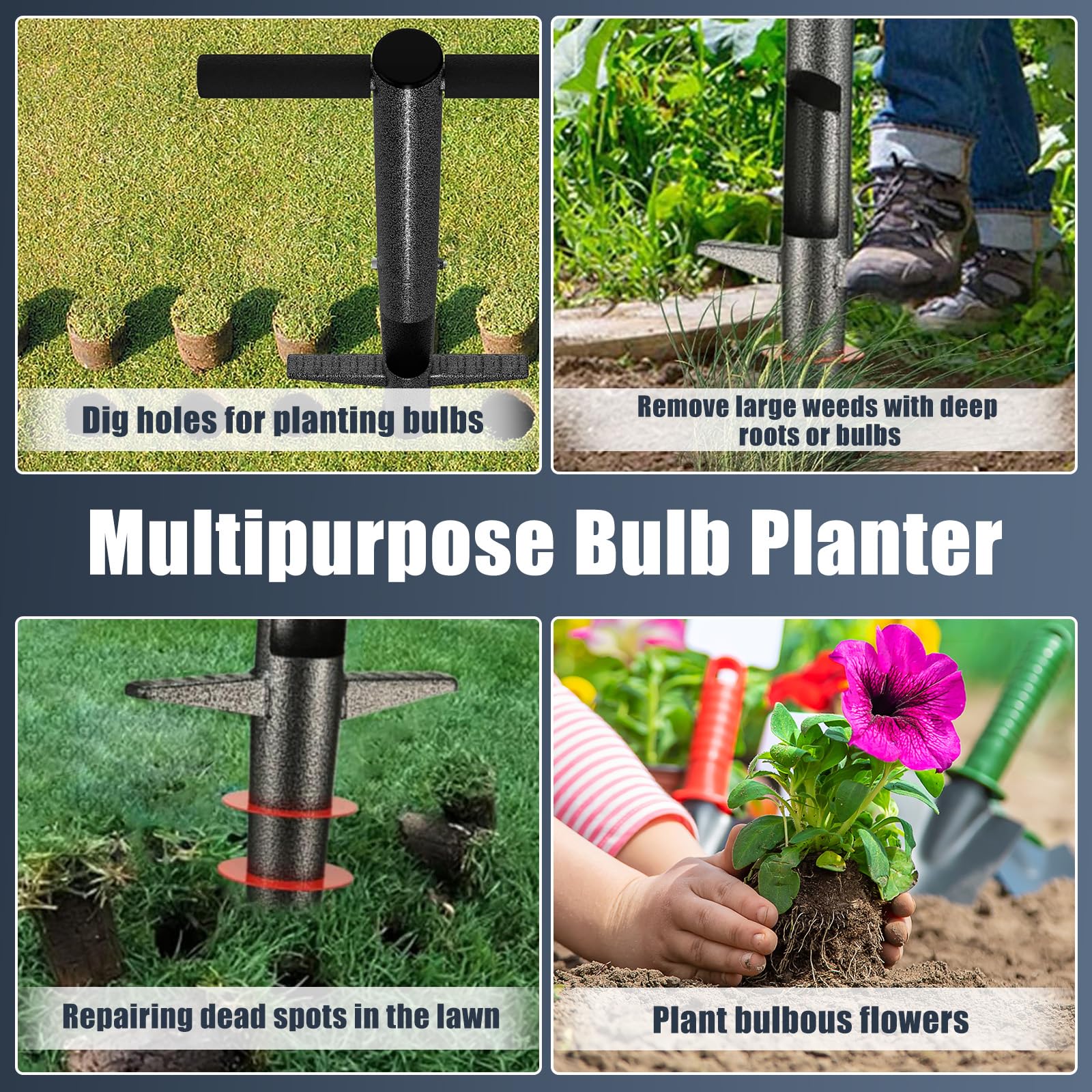 EUIJOIP Bulb Planter Tool anti-rust coating resists wet soils.