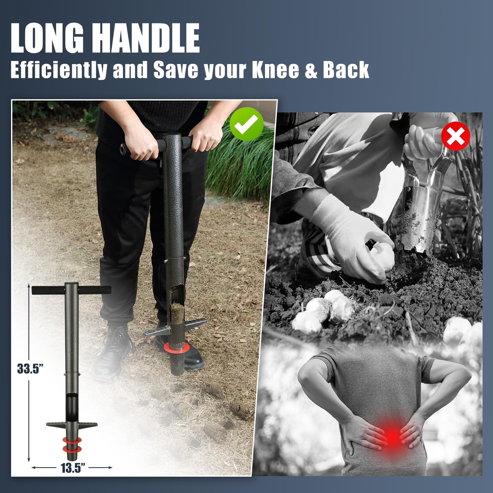 EUIJOIP Bulb Planter Tool foot-pedal digging creates quick planting pits.