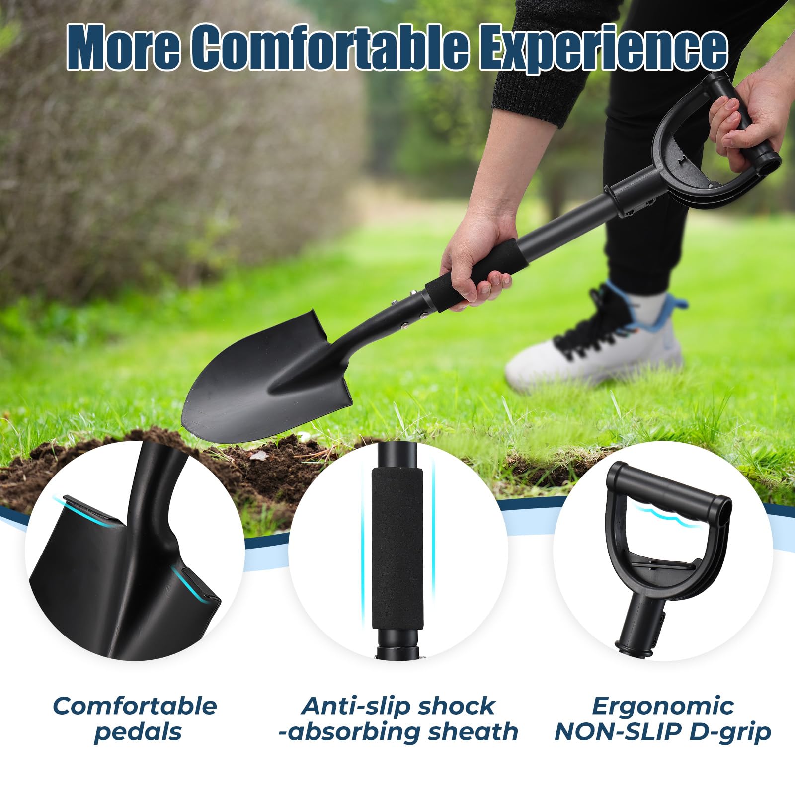 EUIJOIP compact shovel in a raised bed demonstrating space efficiency