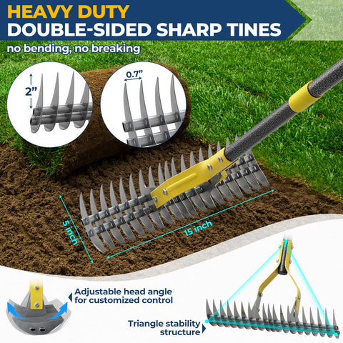 Dual-edge tines by EUIJOIP tackle moss, thatch, and stubborn weeds