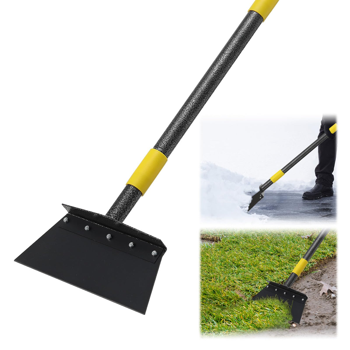 EUIJOIP flat shovel with 88-inch handle for comfortable garden use.