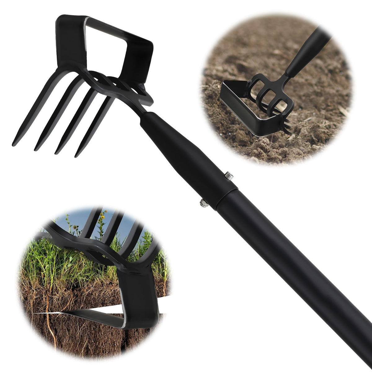 EUIJOIP garden hoe with a 62-inch adjustable handle for standing weeding.