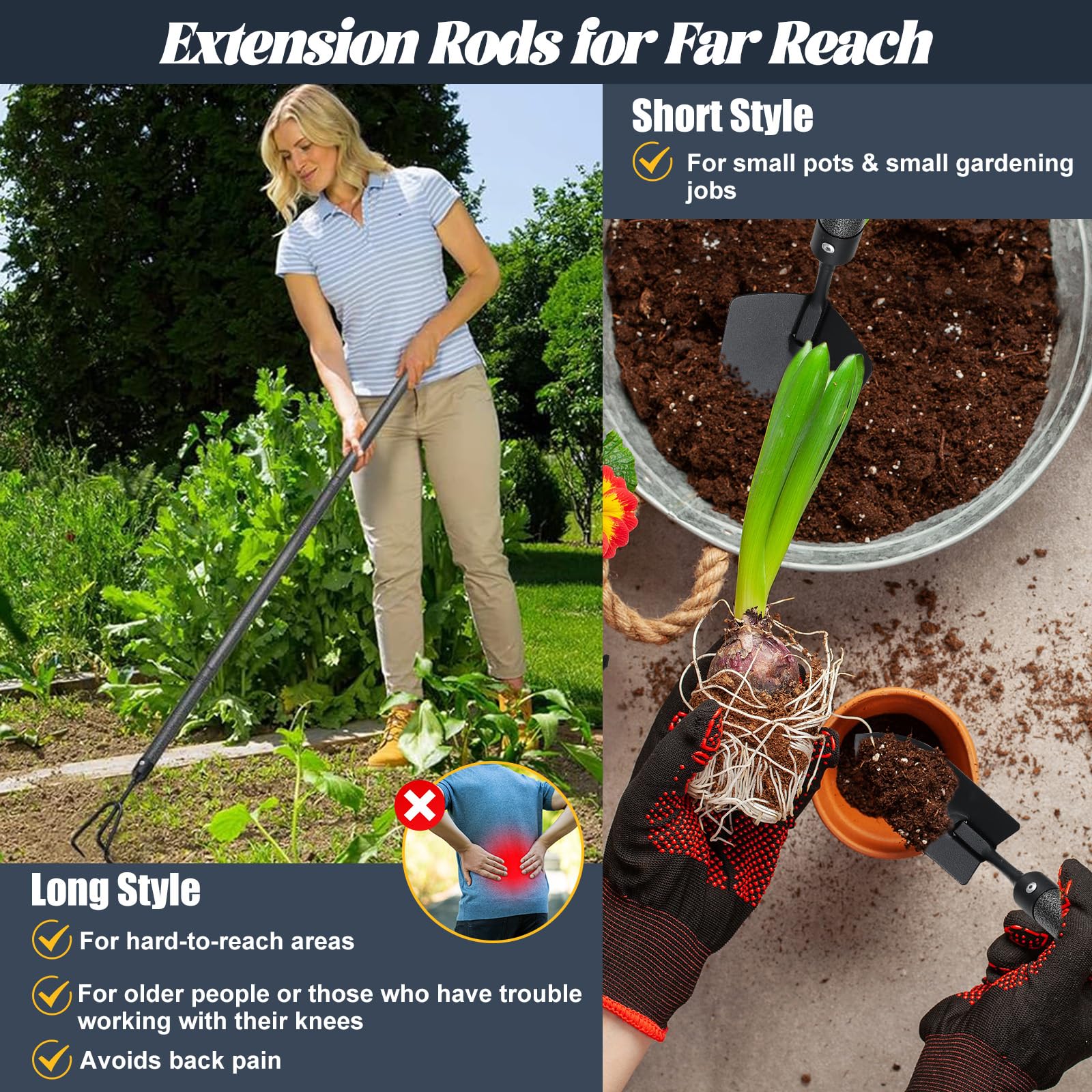 EUIJOIP garden tool set stainless steel construction for lasting durability.