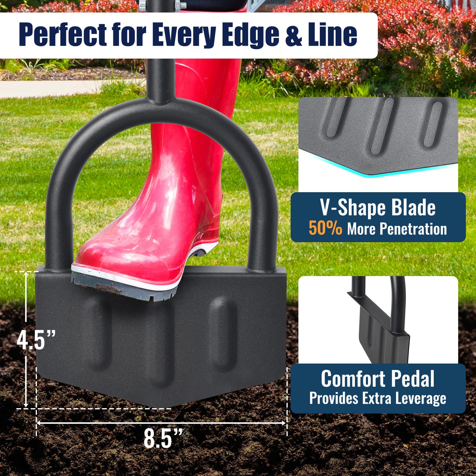 EUIJOIP half moon edger blade depth for clean trenching along a path.