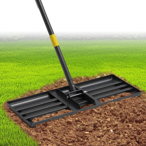 EUIJOIP lawn leveling rake front view showing wide surface for fast smoothing