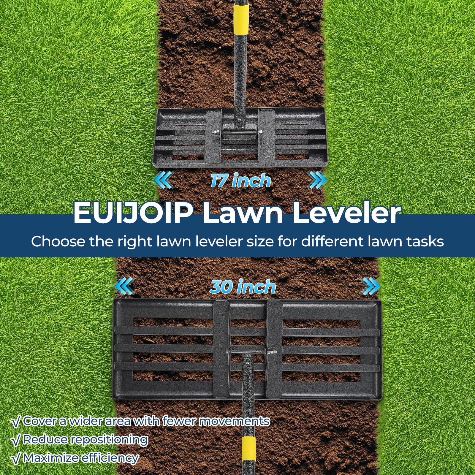 EUIJOIP lawn leveling rake used on a golf field for even turf restoration