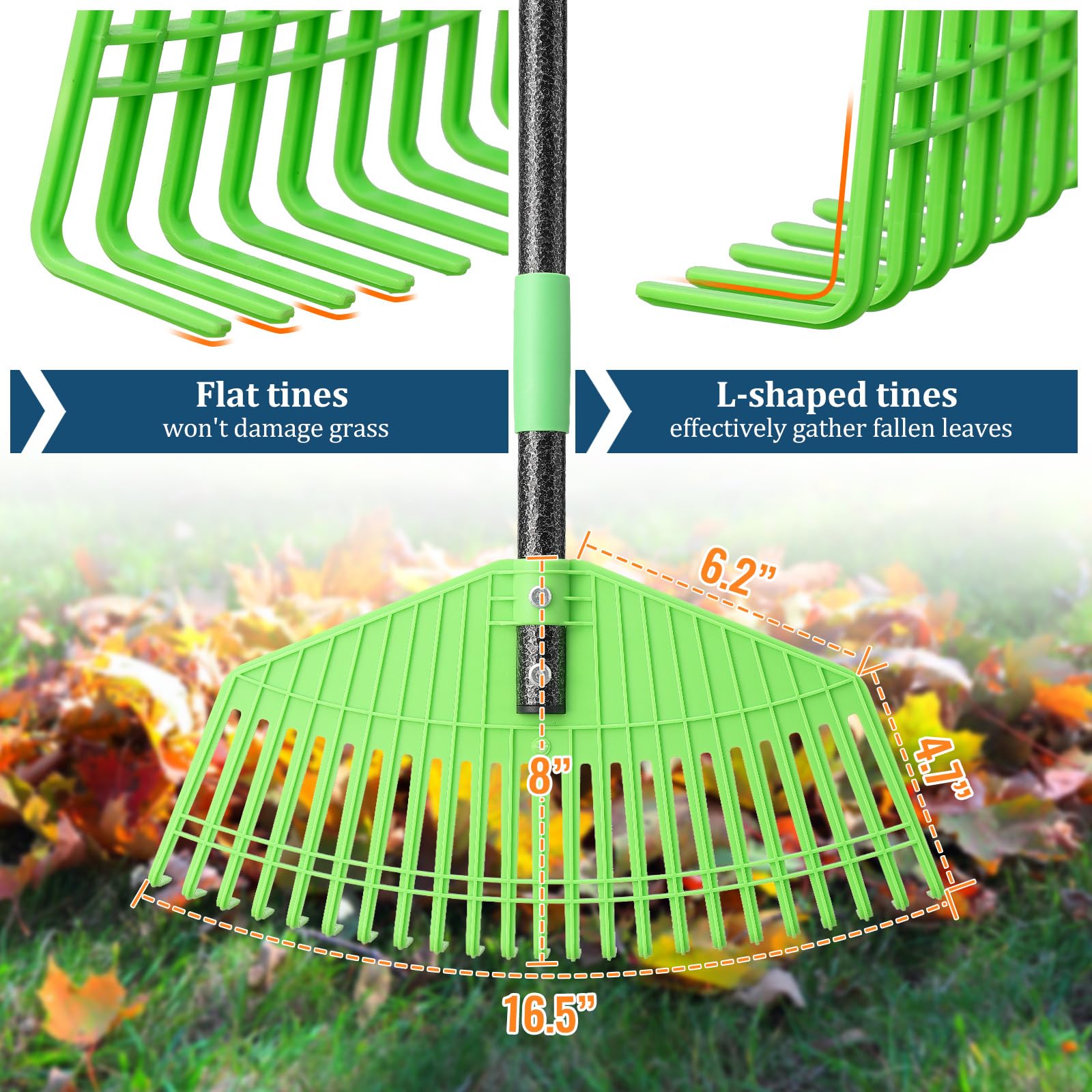 EUIJOIP leaf rake with a 59-inch handle for comfortable reach