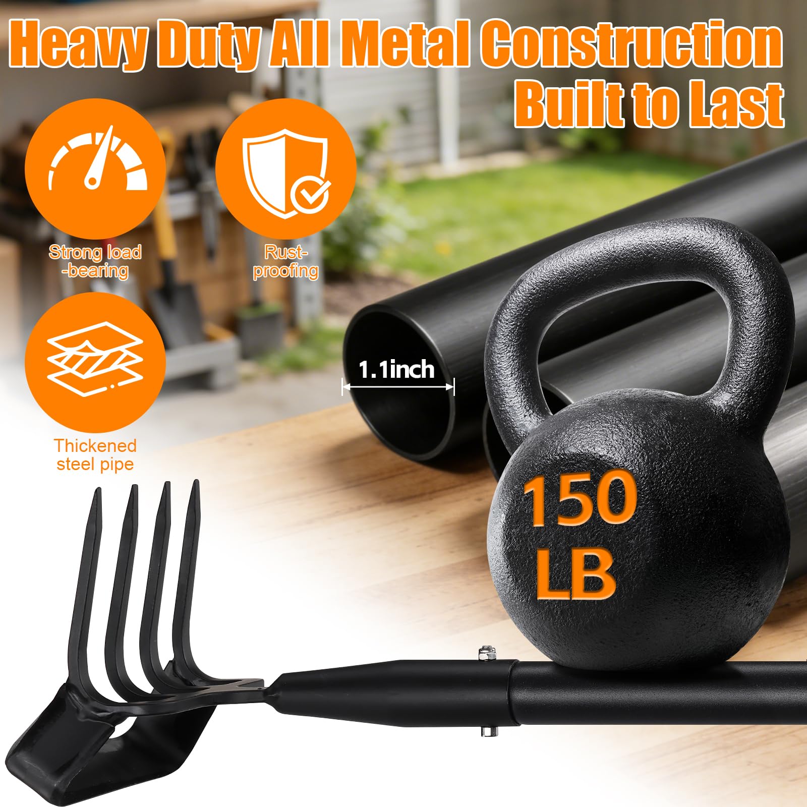EUIJOIP 1-1/8-inch steel handle offers durable support.
