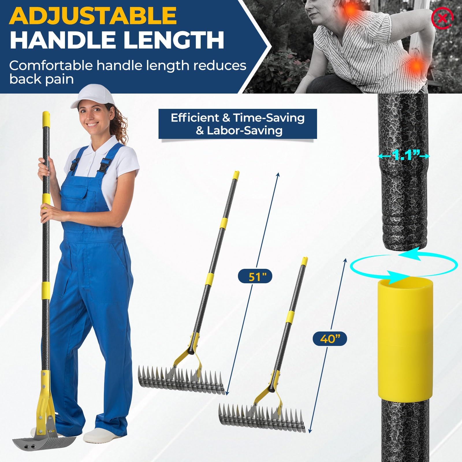 EUIJOIP Thatch Rake heavy-duty steel tines deliver durable performance