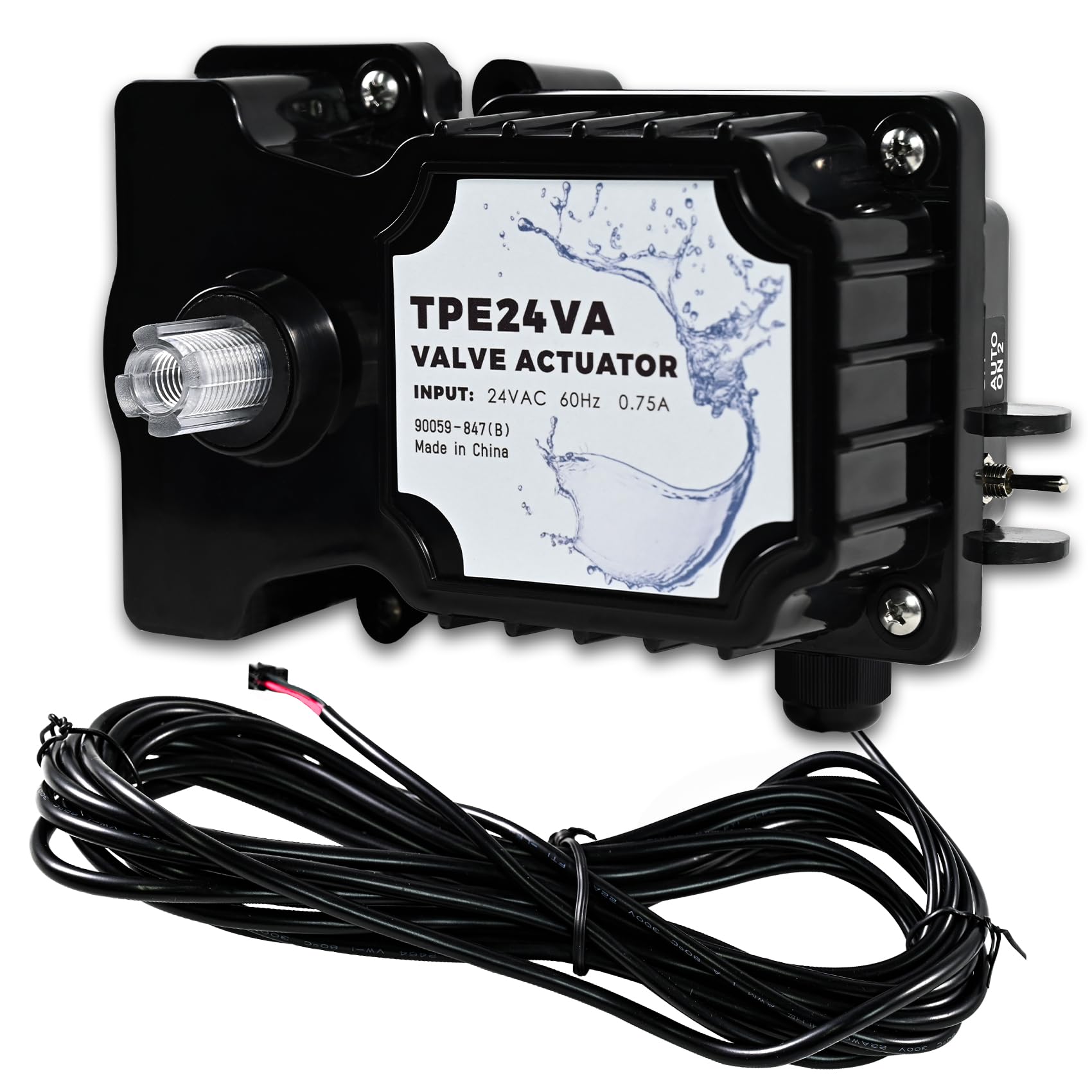 Euluese TPE24VA valve actuator front view showing compact design for pool installations