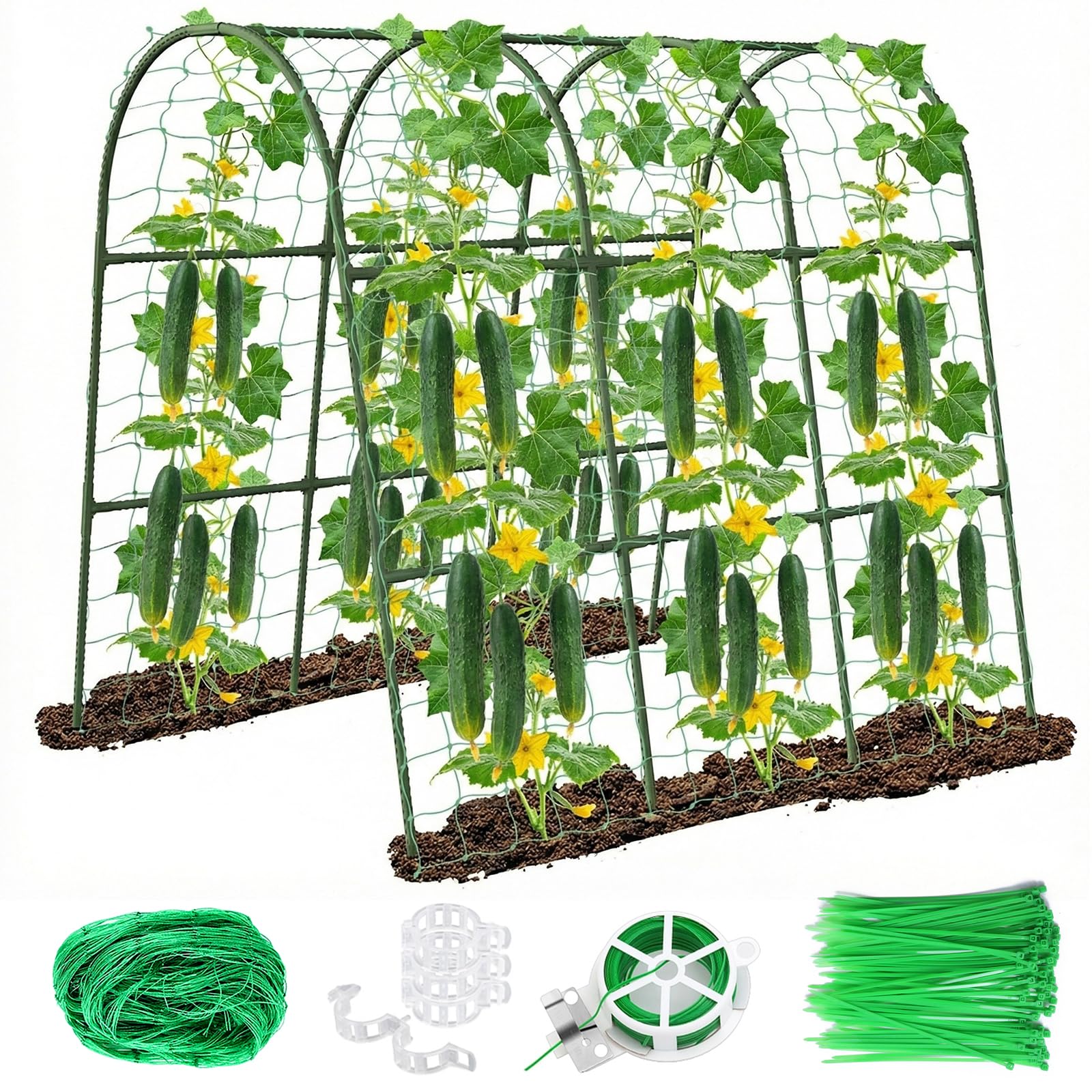 Eunice U-Shape Cucumber Trellis in garden providing strong vine support