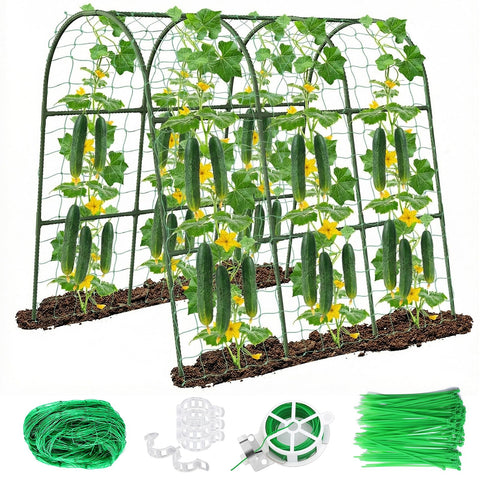 Eunice U-Shape Cucumber Trellis in garden providing strong vine support