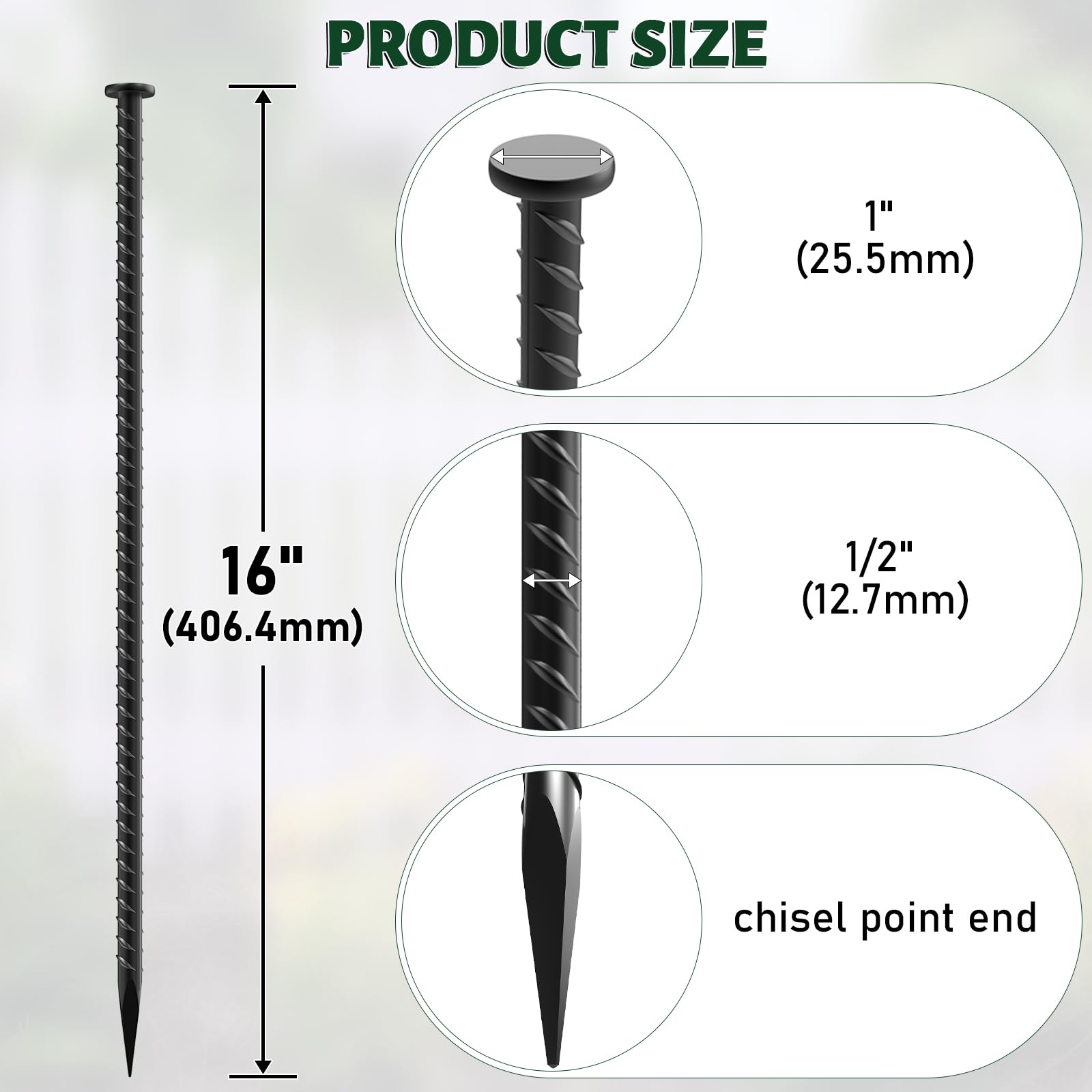 EUOKOK stakes side profile highlighting rugged galvanized steel for outdoor durability