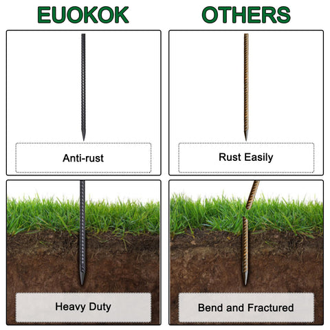 EUOKOK black-coated steel stake offers durable anchor for outdoor projects.