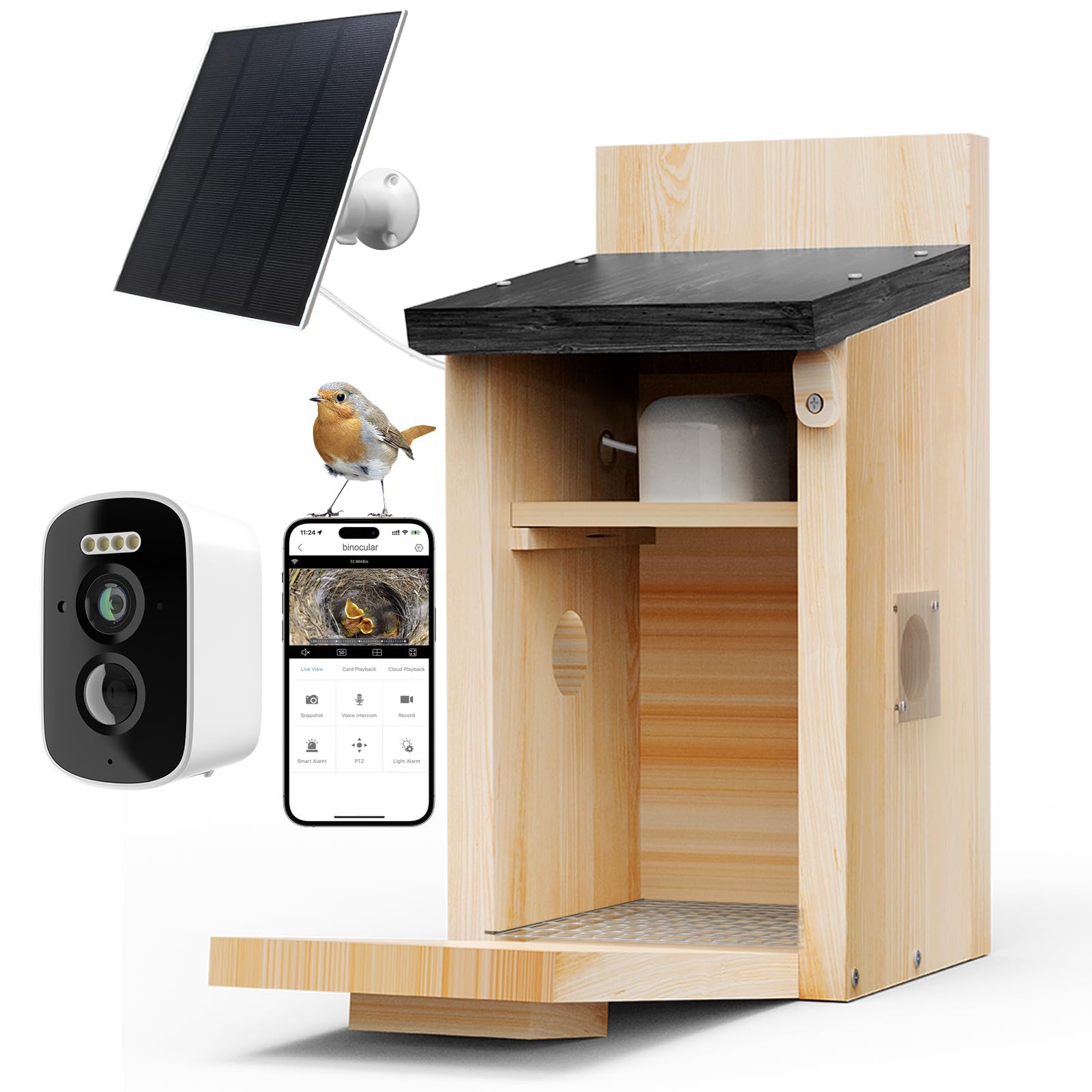 Euphoricca solar smart bird house front view for outdoor observation