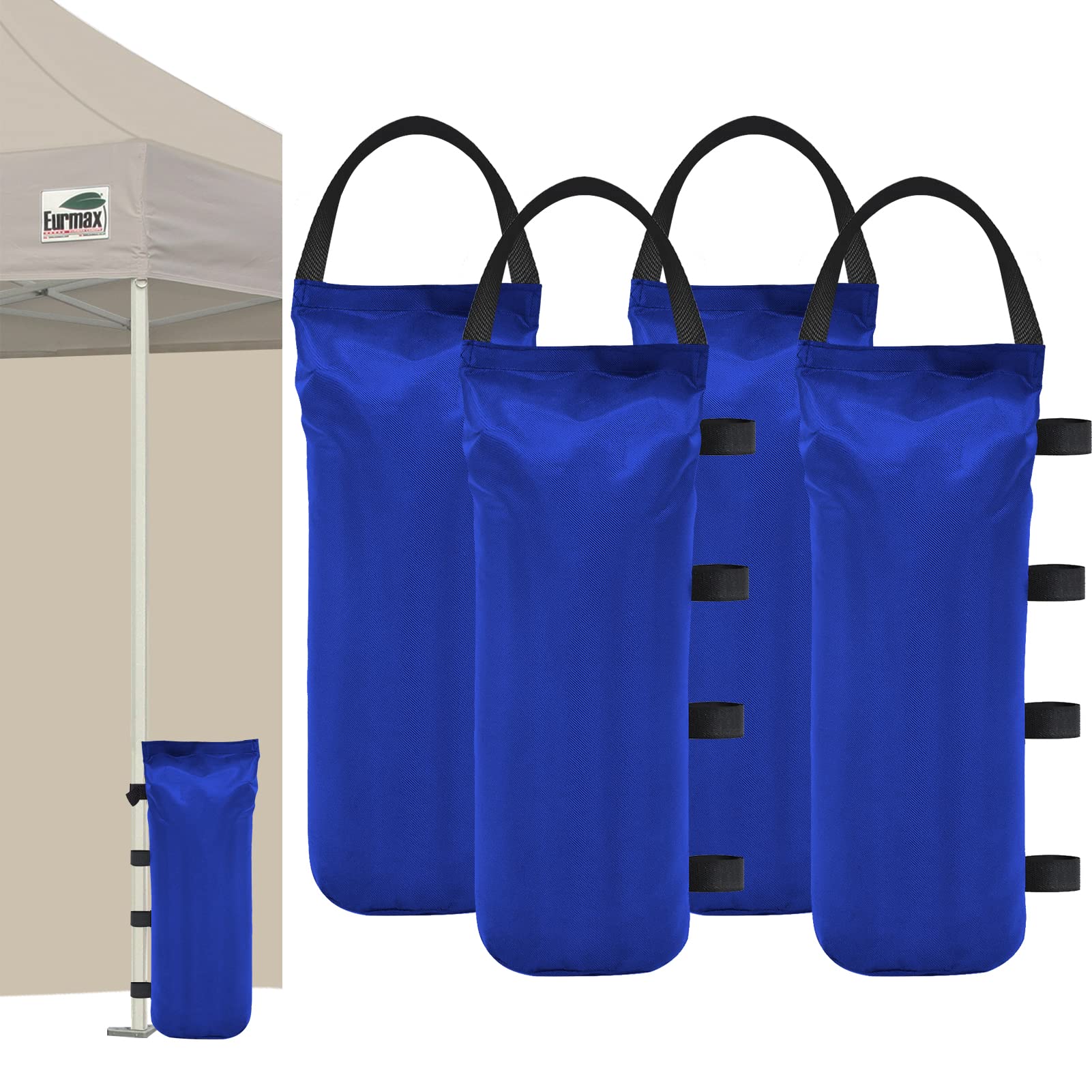 Eurmax pop-up gazebo weight bag setup securing a blue canopy outdoors.