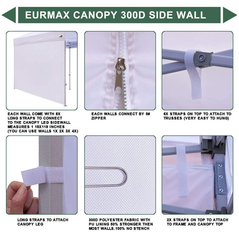Eurmax SunWall sidewall helps shield from light rain and sun.