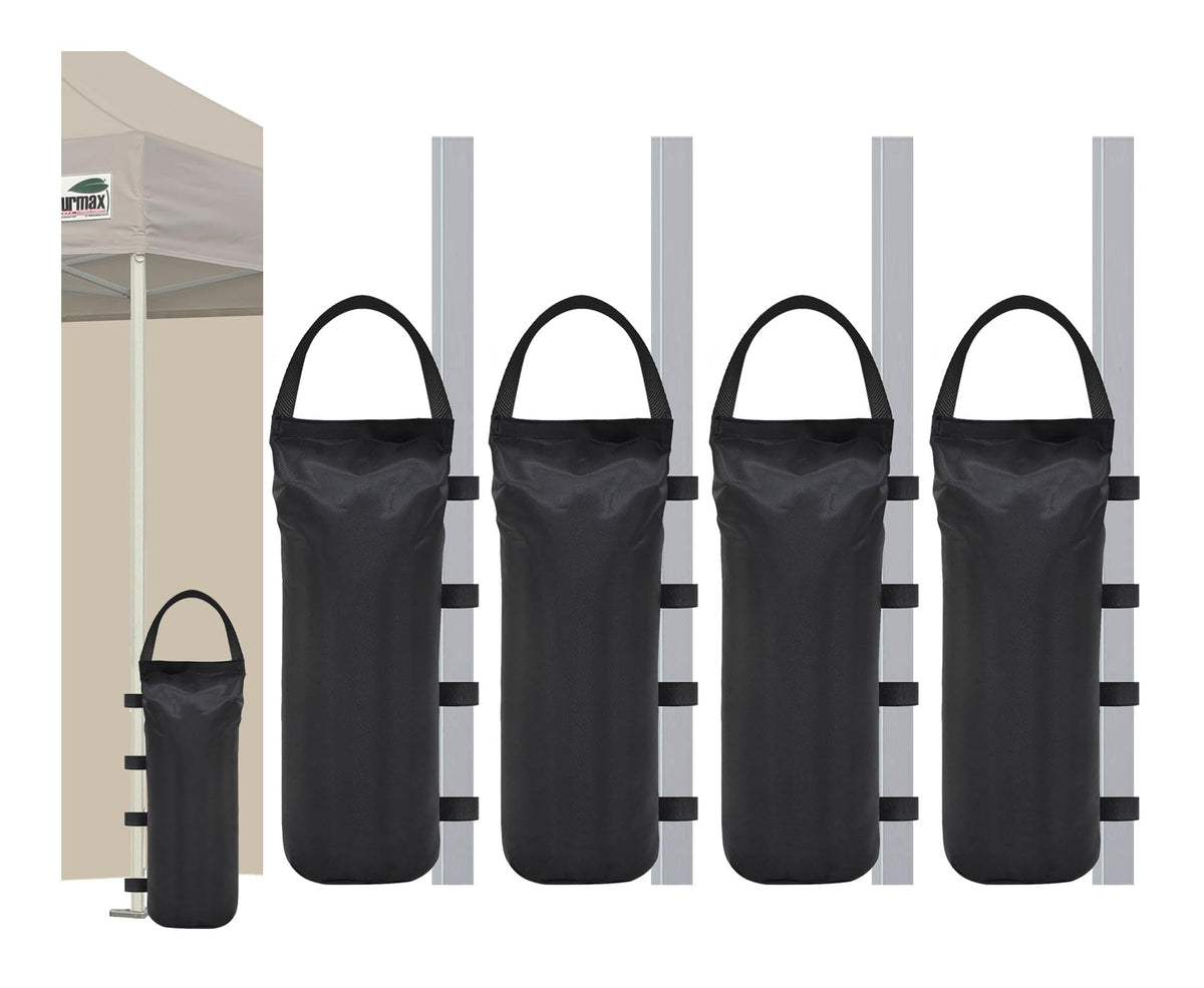 Eurmax 145lbs weight bags attached to a pop-up gazebo with Velcro straps.