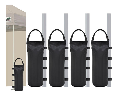 Eurmax 145lbs weight bags attached to a pop-up gazebo with Velcro straps.